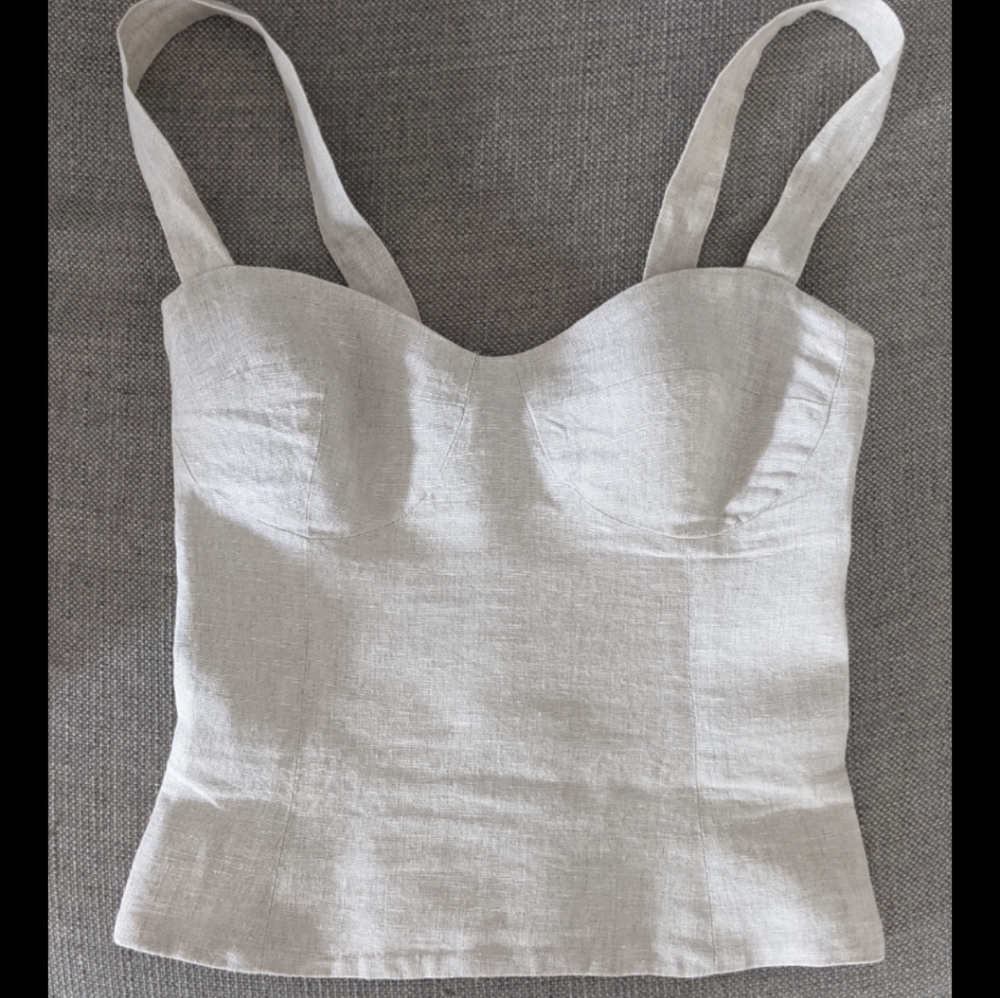 Reformation Janie linen bustier top, oatmeal Sz 4